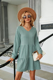 WOMEN LONG SLEEVE V NECK TIERED CASUAL DRESS