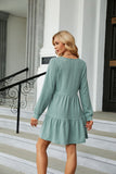 WOMEN LONG SLEEVE V NECK TIERED CASUAL DRESS