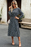 WOMEN FLORAL PRINTING LONG SLEEVE LONG DRESS