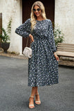 WOMEN FLORAL PRINTING LONG SLEEVE LONG DRESS