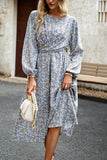WOMEN FLORAL PRINTING LONG SLEEVE LONG DRESS
