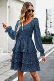 WOMEN LONG SLEEVE RUFFLE TIRED FLORAL FLOWY DRESS