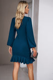 WOMEN LONG SLEEVE CREW NECK SHORT WRAP DRESS