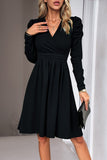 WOMEN PUFF SLEEVE V NECK WARP STYLE SWING DRESS