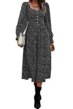 WOMEN DEEP SQUARE NECK LONG SLEEVE PATTERN DRESS