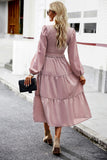 WOMEN SMOCKED LONG SLEEVE TIERED CAKE FLOWY DRESS