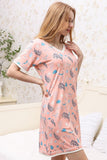 V-NECK SHORT SLEEVE SLEEPWEAR DRESS - Doublju