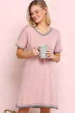 V-NECK SHORT SLEEVE SLEEPWEAR DRESS - Doublju