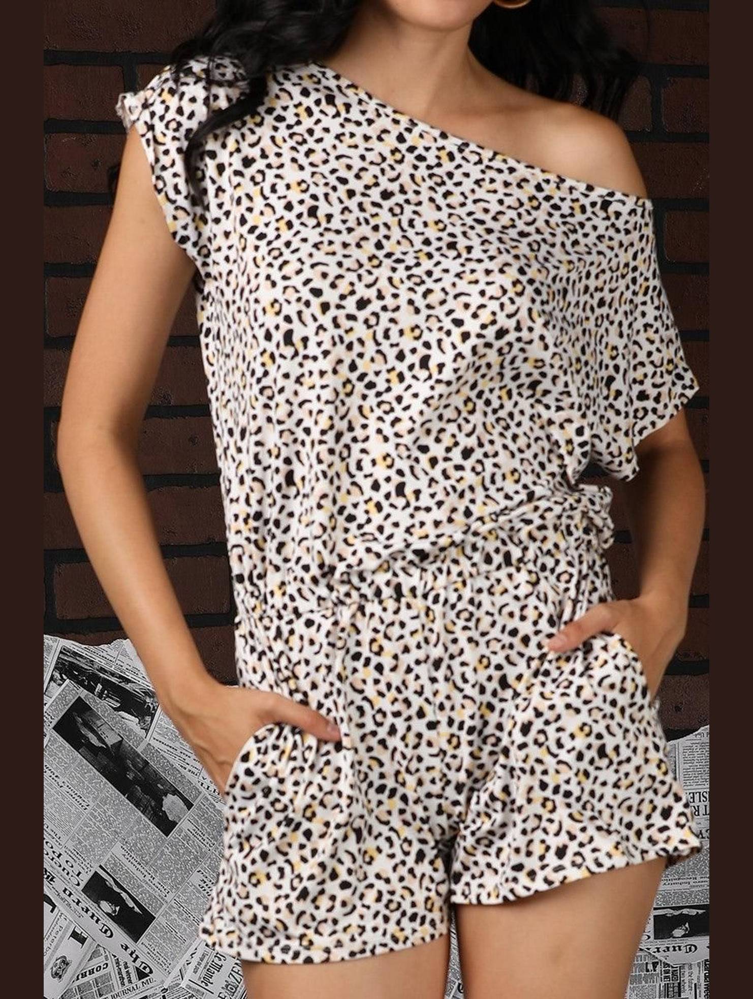 OFF SHOULDER ELASTIC WAIST ROMPER - Doublju