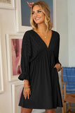 COTTON EYELET 3/4 SLEEVE DRESS - Doublju