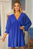 COTTON EYELET 3/4 SLEEVE DRESS - Doublju