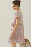 V NECK BUTTON DOWN WITH RUFFLE SLEEVE DRESS - Doublju
