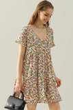 V NECK BUTTON DOWN WITH RUFFLE SLEEVE DRESS - Doublju