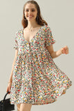 V NECK BUTTON DOWN WITH RUFFLE SLEEVE DRESS - Doublju