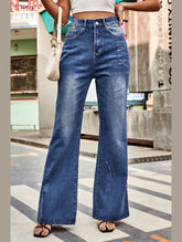 WOMEN FLARE WASHED DENIM PANTS CASUAL JEANS