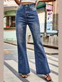 WOMEN FLARE WASHED DENIM PANTS CASUAL JEANS