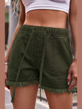ELASTIC WAIST CASUAL DENIM SHORTS - Doublju