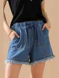 ELASTIC WAIST CASUAL DENIM SHORTS - Doublju