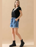 ELASTIC WAIST CASUAL DENIM SHORTS - Doublju