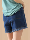 ELASTIC WAIST CASUAL DENIM SHORTS - Doublju