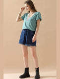 ELASTIC WAIST CASUAL DENIM SHORTS - Doublju