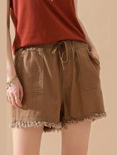 ELASTIC WAIST CASUAL DENIM SHORTS - Doublju