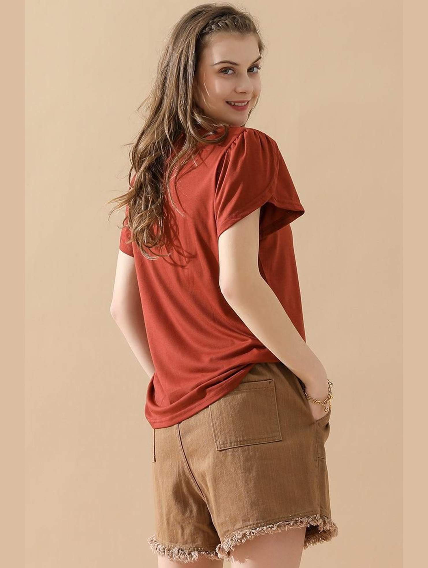 ELASTIC WAIST CASUAL DENIM SHORTS - Doublju