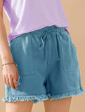 ELASTIC WAIST CASUAL DENIM SHORTS - Doublju