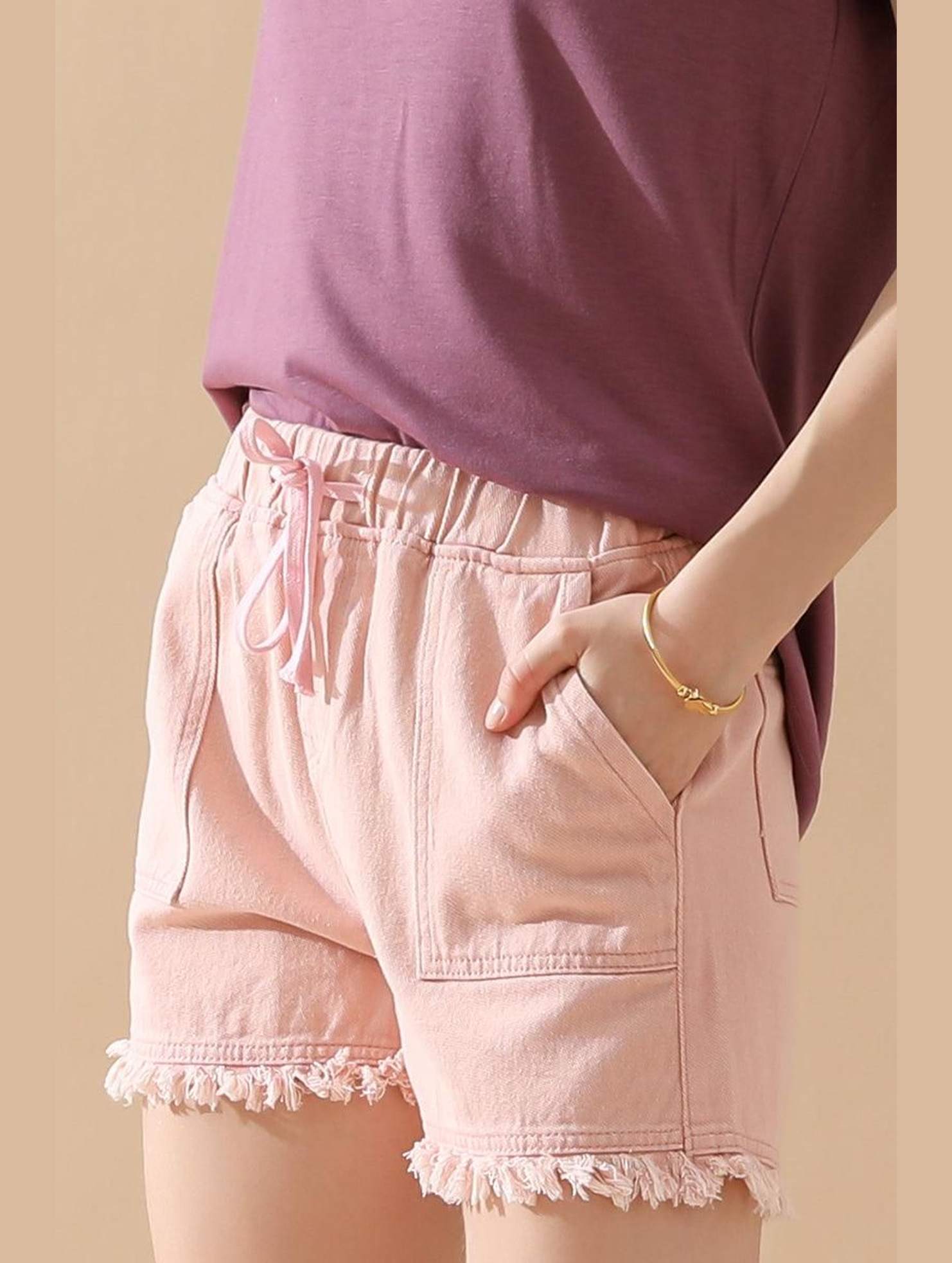 ELASTIC WAIST CASUAL DENIM SHORTS - Doublju