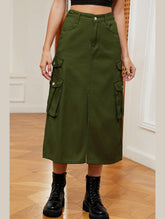 WOMEN FRONT SPLIT LONG LENGTH DENIM SKIRT