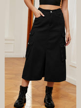 WOMEN FRONT SPLIT LONG LENGTH DENIM SKIRT