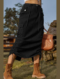 WOMEN DRAWSTRING LONG LENGTH CASUAL SKIRT