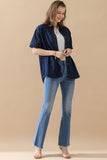 DENIM ROLL UP SHORT SLEEVES ONE POCKET SHIRTS - Doublju