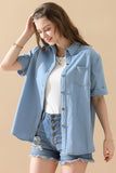 DENIM ROLL UP SHORT SLEEVES ONE POCKET SHIRTS - Doublju