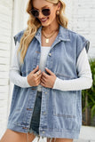 FADED DENIM BUTTON UP FLAT POCKET COLLAR VEST - Doublju
