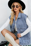 FADED DENIM BUTTON UP FLAT POCKET COLLAR VEST - Doublju