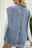 FADED DENIM BUTTON UP FLAT POCKET COLLAR VEST - Doublju