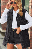 VINTAGE BUTTON UP POCKET COLLAR DENIM VEST - Doublju