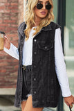 VINTAGE BUTTON UP POCKET COLLAR DENIM VEST - Doublju