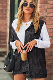 VINTAGE BUTTON UP POCKET COLLAR DENIM VEST - Doublju