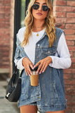 VINTAGE BUTTON UP POCKET COLLAR DENIM VEST - Doublju