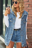 VINTAGE BUTTON UP POCKET COLLAR DENIM VEST - Doublju