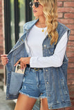 VINTAGE BUTTON UP POCKET COLLAR DENIM VEST - Doublju