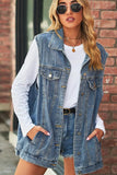 VINTAGE BUTTON UP POCKET COLLAR DENIM VEST - Doublju