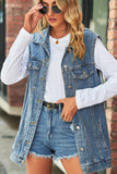 VINTAGE BUTTON UP POCKET COLLAR DENIM VEST - Doublju
