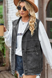 VINTAGE BUCKELE POCKET COLLAR DENIM VEST - Doublju