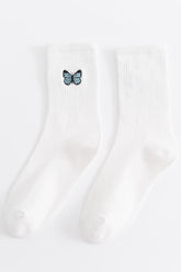 BUTTERFLY EMBROIDERY SIMPLE SOCKS