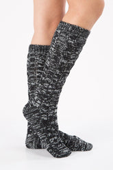 WOMEN’S CABLE KNITTED DISTRESSED HEATHER KNEE HIGH SOCKS