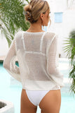 HOLLOW KNITTED LONG SLEEVE COVER UP SWIMWEAR - Doublju