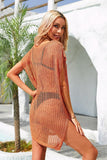 SIDE SLIT LOOSE FIT HOLLOW KNIT SWIM COVER UP - Doublju
